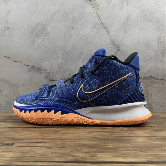 Nike Kyrie 7 x Sisterhood basketball shoes – blue Hyper Royal sneakers with Melon Tint accents and Zoom Air cushioning for performance