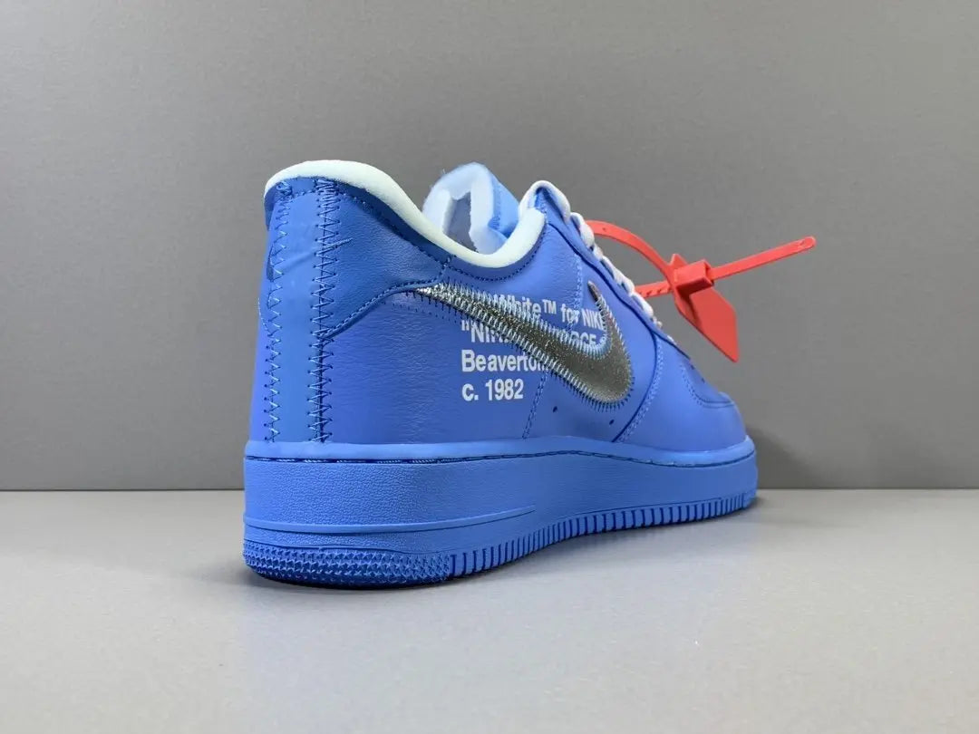 Nike Air Force 1 x Off-White MCA University Blue sneaker with metallic Swoosh