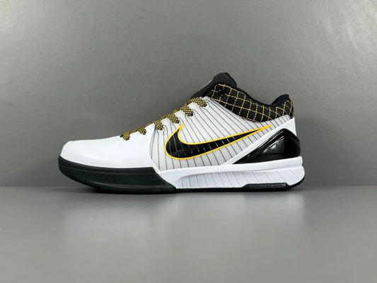 Nike Kobe 4 Protro White Black Del Sol basketball sneakers with accents