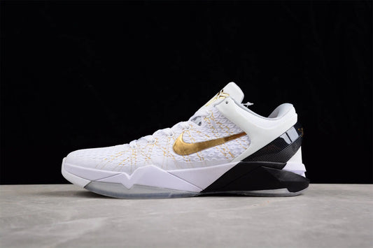 Nike Kobe 7 Elite Home basketball shoes white with purple and gold Lakers accents