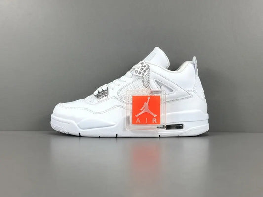 Jordan 4 Pure Money white metallic silver leather retro sneakers unisex premium