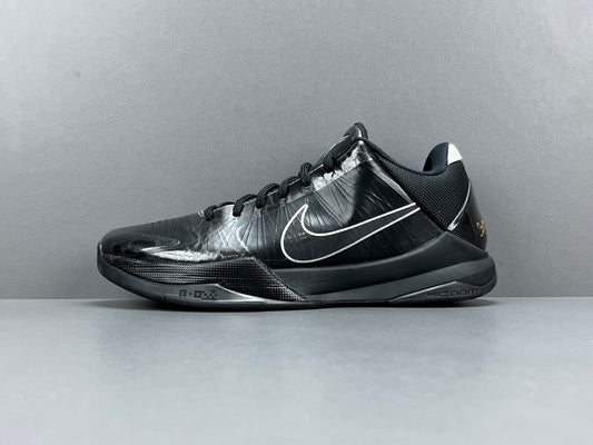 Nike Kobe 5 Blackout low-top basketball shoes in all-black stealth design colorway