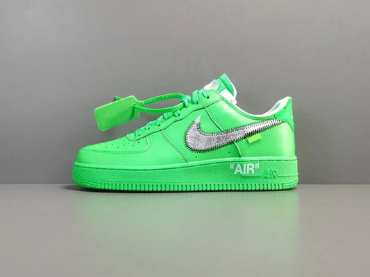 Nike Air Force 1 x Off-White Brooklyn with green leather upper and signature zip tie