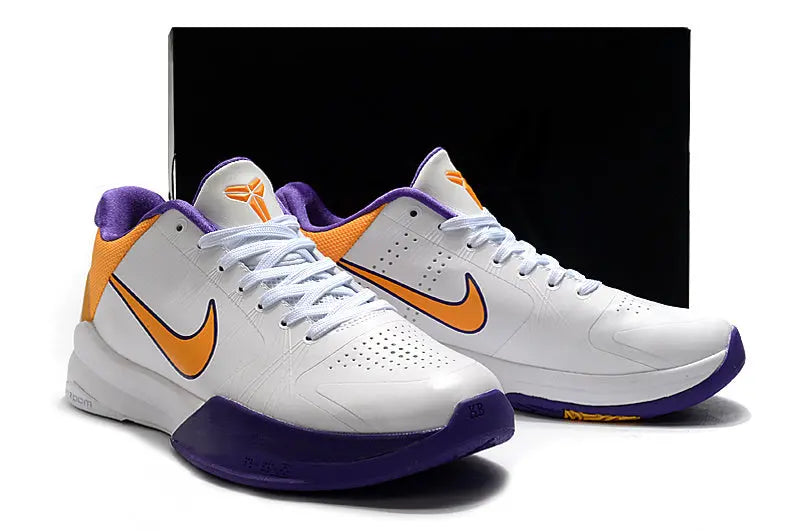 Nike Kobe 5 Protro Lakers Home edition basketball shoes in purple and gold