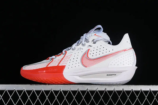Nike Air Zoom GT Cut 3 White Picante Red basketball shoes front view high performance sneakers