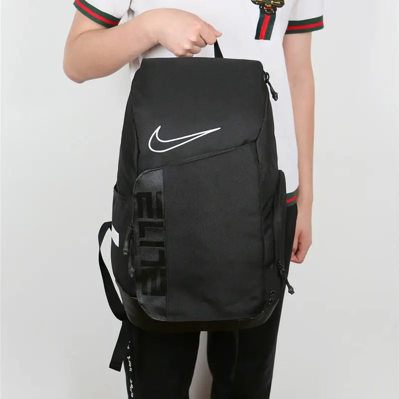 Black Nike Elite Pro basketball backpack with multiple compartments and padded straps