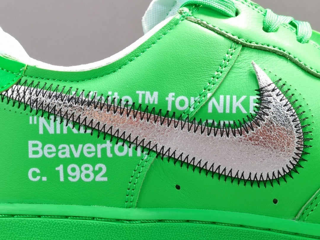 Nike Air Force 1 x Off-White Brooklyn with green leather upper and signature zip tie
