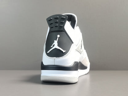 Air Jordan 4 Military Black sneakers with white leather and black accents, retro basketball shoes