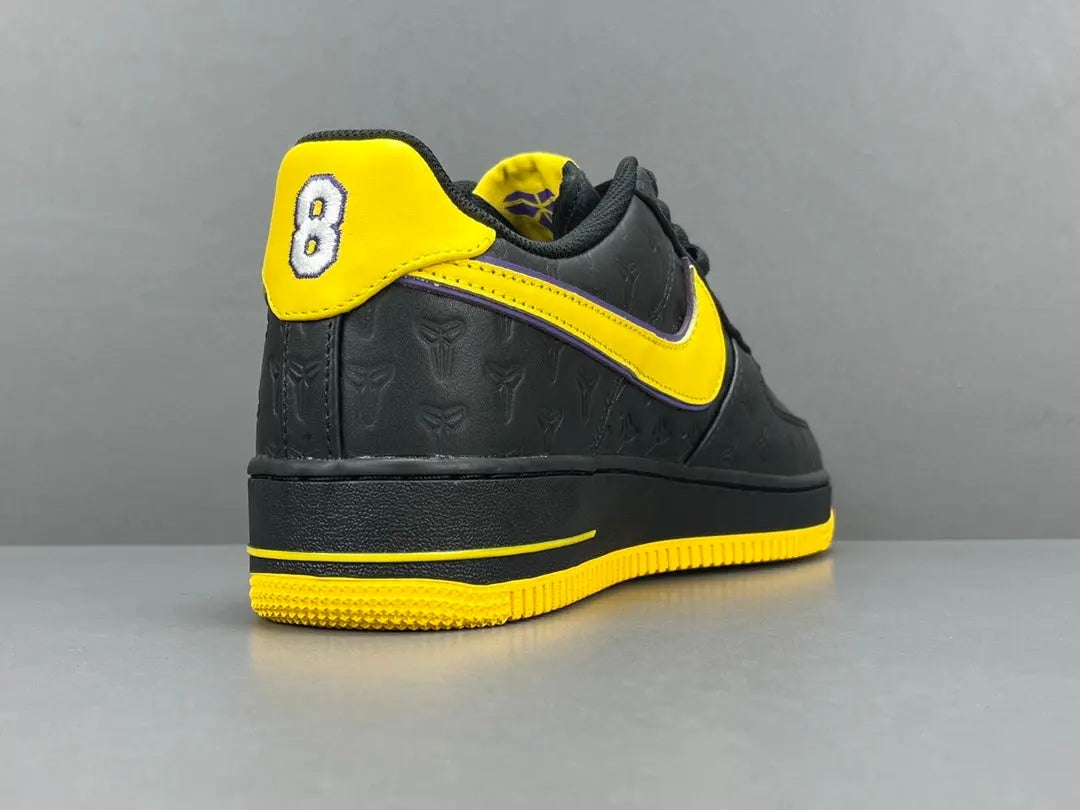 Nike Air Force 1 Kobe Bryant Lakers Away purple and gold leather sneakers
