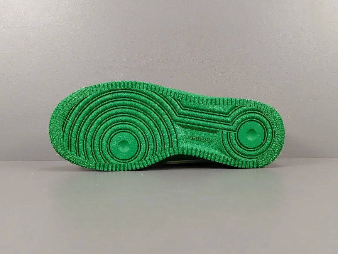 Nike Air Force 1 x AMBUSH Pine Green sneaker with oversized Swoosh design
