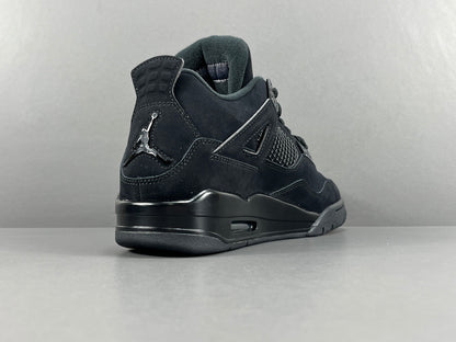 Air Jordan 4 Black Cat sneakers in all-black suede, retro basketball shoes
