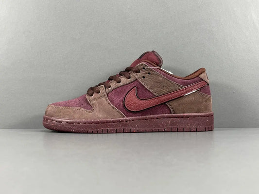 Nike SB Dunk City of Love Burgundy Crush sneakers side view premium burgundy suede