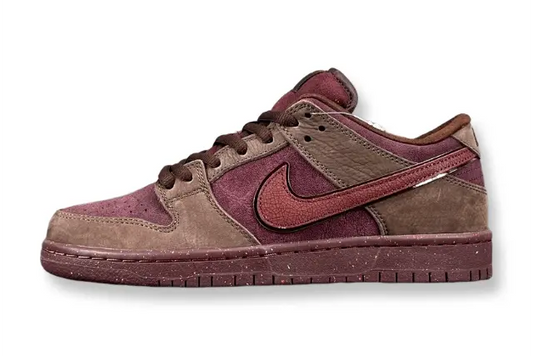 Nike SB Dunk City of Love Burgundy Crush sneakers side view premium burgundy suede
