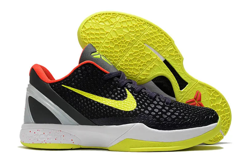 Nike Kobe 6 Supreme Chaos sneakers with bold yellow and purple low-top design.
