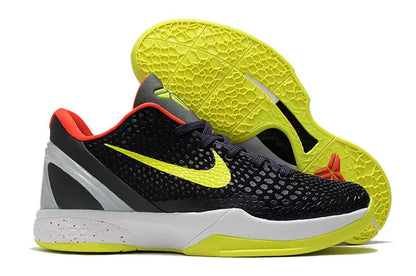 Nike Kobe 6 Supreme Chaos sneakers with bold yellow and purple low-top design.
