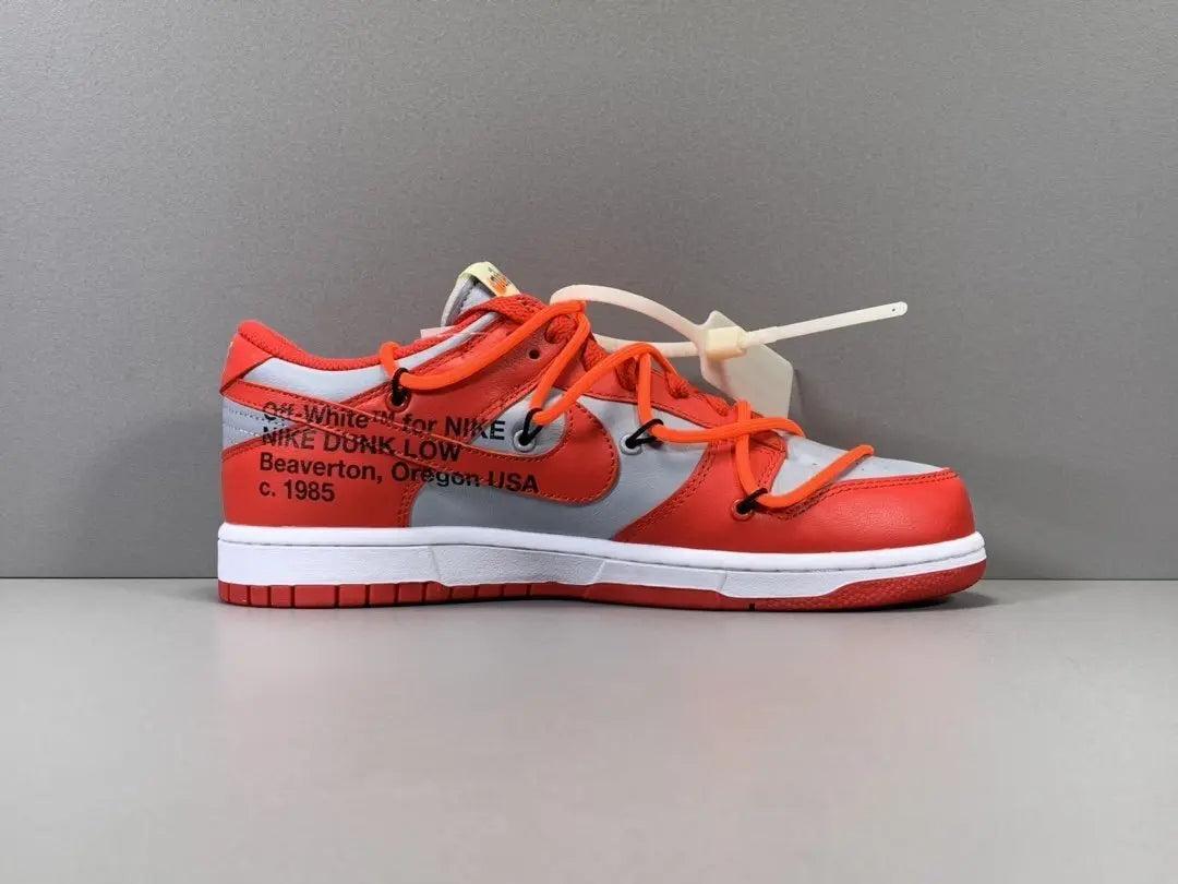 Nike Dunk Off White University Red grey low top sneaker side view