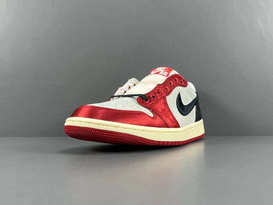 Air Jordan 1 Low OG Trophy Room side view white red leather sneaker