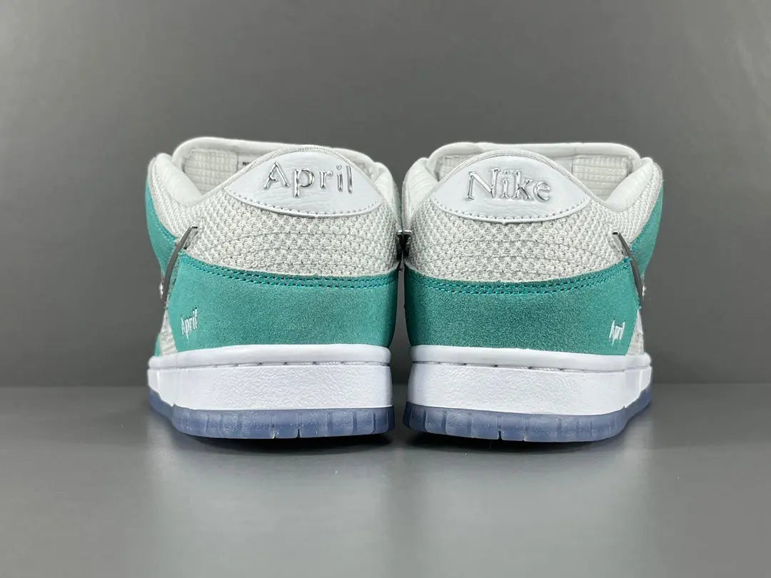 Nike SB Dunk April Skateboards white chrome swoosh low top sneaker