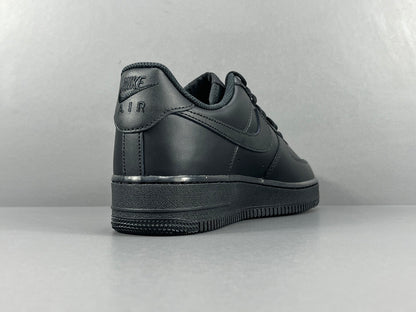 Nike Air Force 1 Black with classic silhouette, smooth leather upper, and all-black finish
