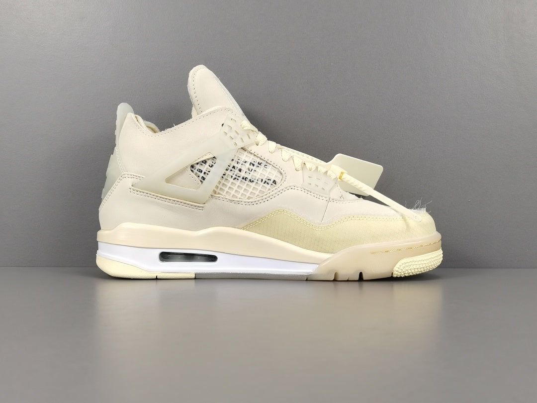 Off-White Jordan 4 Sail sneaker with translucent cage details and zip tie