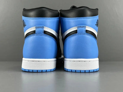 Air Jordan 1 High OG UNC Toe side view black white university blue sneaker