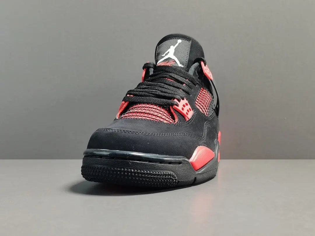 Air Jordan 4 Red Thunder black red sneakers premium leather men's shoes
