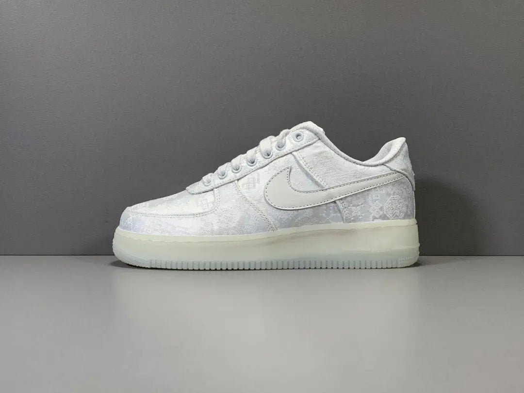 Nike Air Force 1 x CLOT 1WORLD sneaker with white leather and silk-inspired overlays
