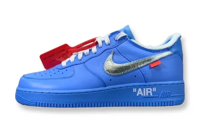 Nike Air Force 1 x Off-White MCA University Blue sneaker with metallic Swoosh
