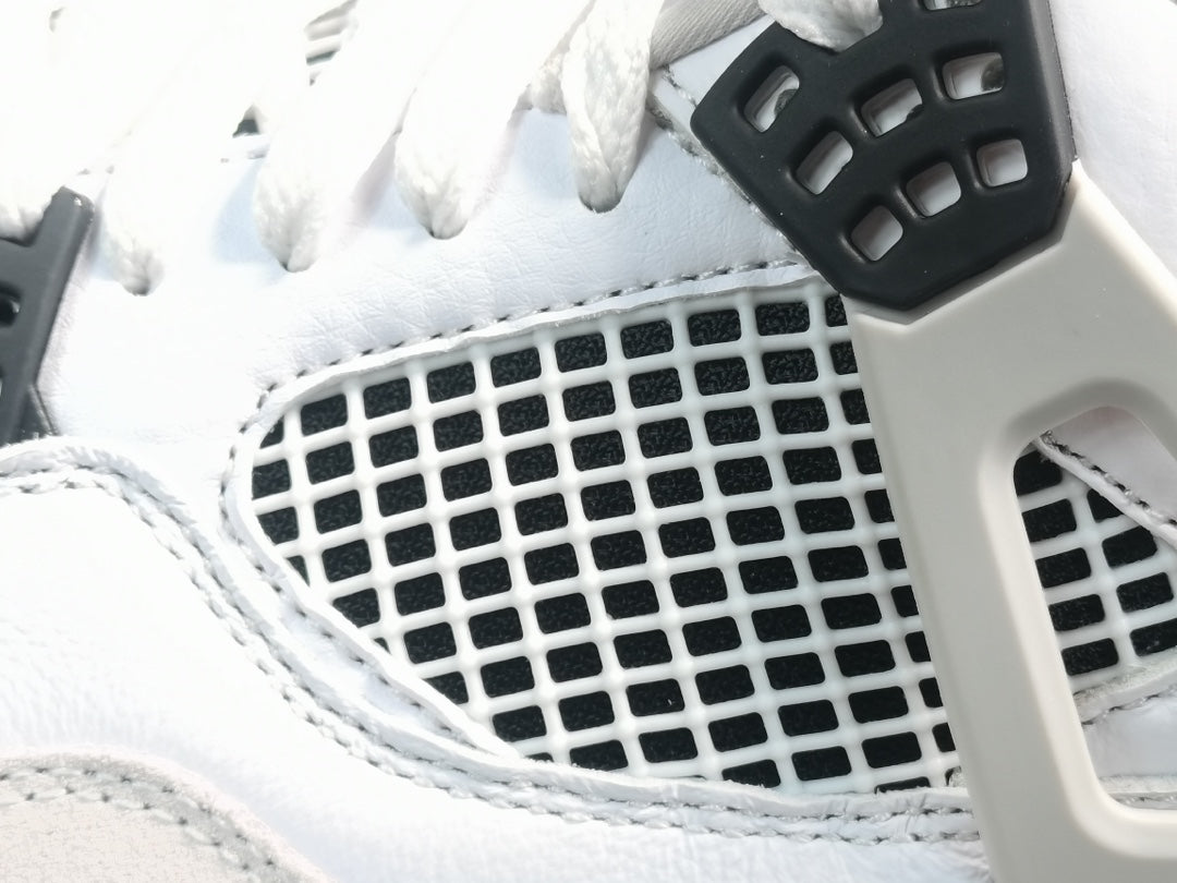 Air Jordan 4 Military Black sneakers with white leather and black accents, retro basketball shoes