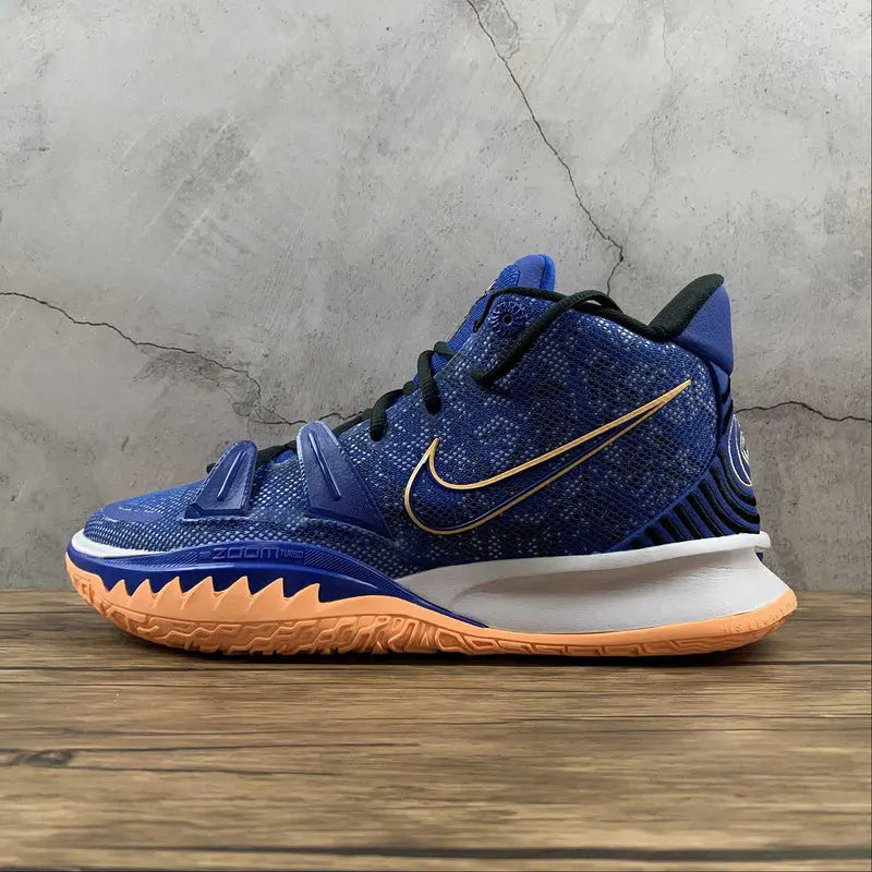 Nike Kyrie 7 x Sisterhood basketball shoes – blue Hyper Royal sneakers with Melon Tint accents and Zoom Air cushioning for performance