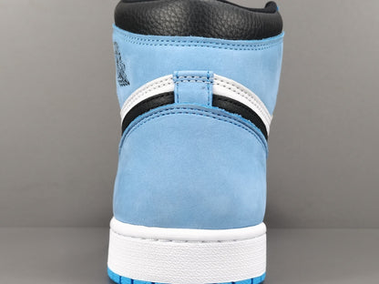 Jordan 1 Retro High OG University Blue sneakers with suede overlays and classic style.