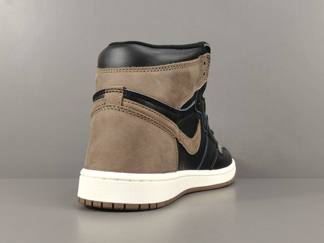 Jordan 1 Retro High Palomino sneakers with black leather and brown suede