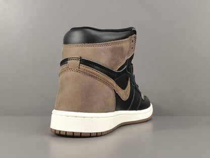 Jordan 1 Retro High Palomino sneakers with black leather and brown suede