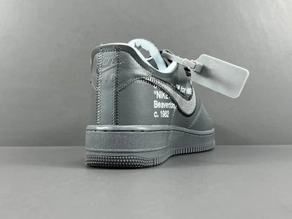 Nike Air Force 1 x Off-White custom grey sneaker with deconstructed design and zip tie
