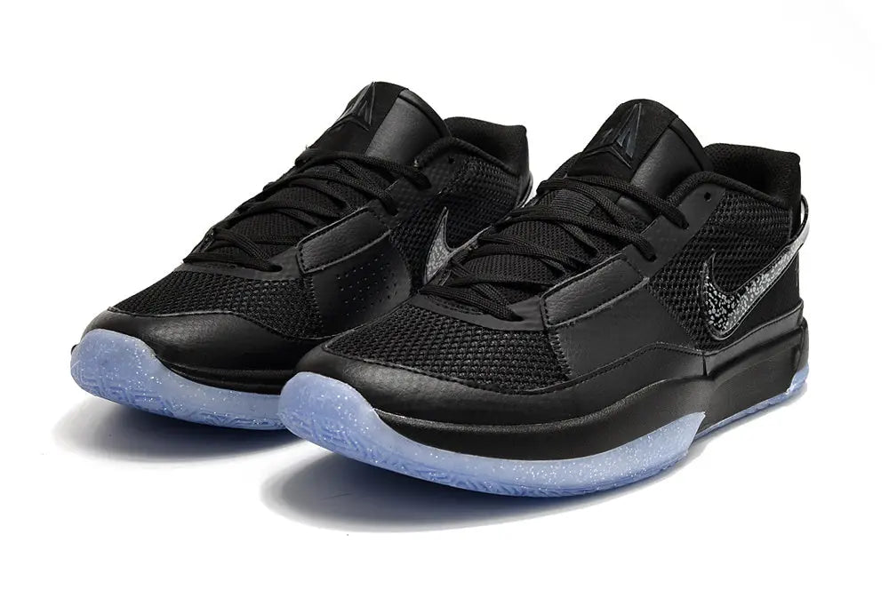nike ja 1 x swarovski midnight basketball shoes side view with sparkling accents and dark midnight colorway