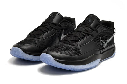 nike ja 1 x swarovski midnight basketball shoes side view with sparkling accents and dark midnight colorway