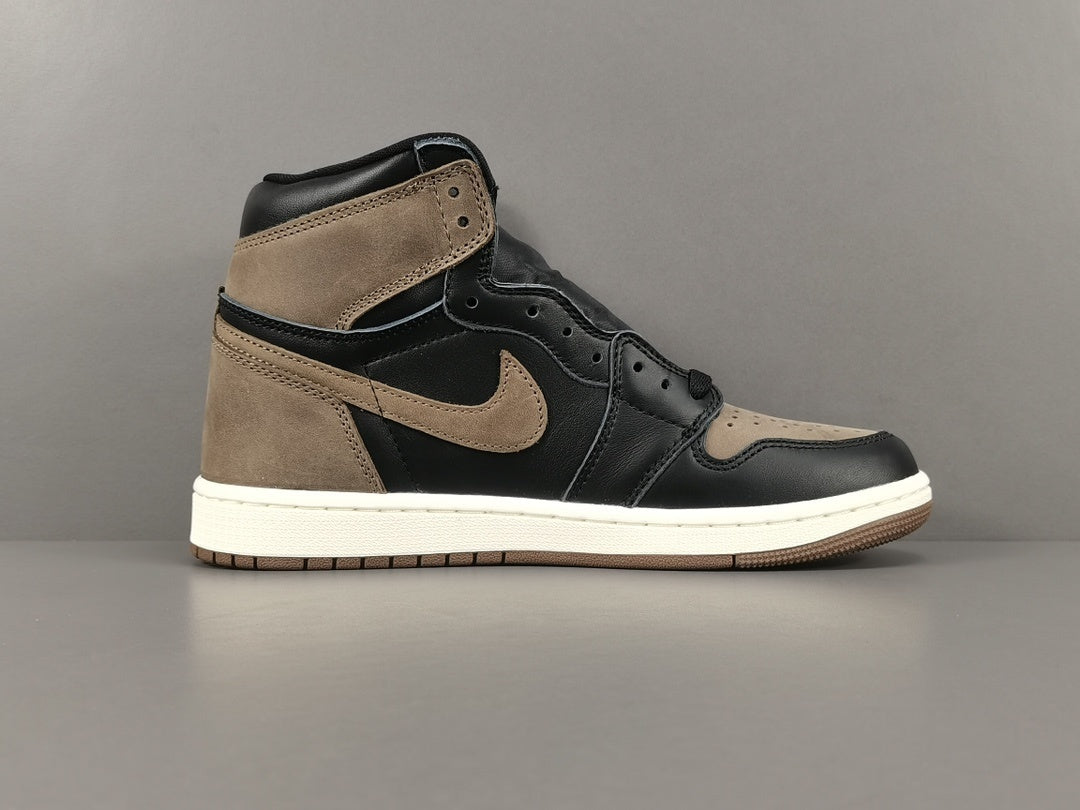 Jordan 1 Retro High Palomino sneakers with black leather and brown suede