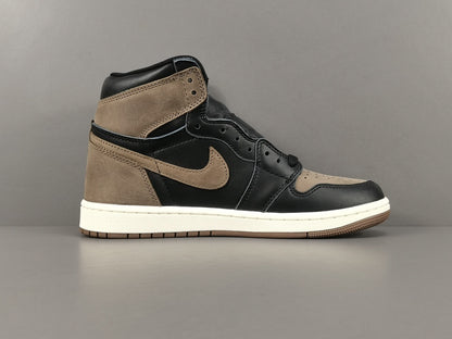Jordan 1 Retro High Palomino sneakers with black leather and brown suede