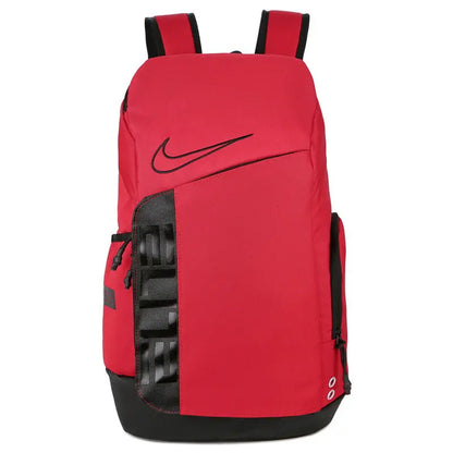 Red and black Nike Elite Pro basketball backpack with padded straps and multiple compartments
