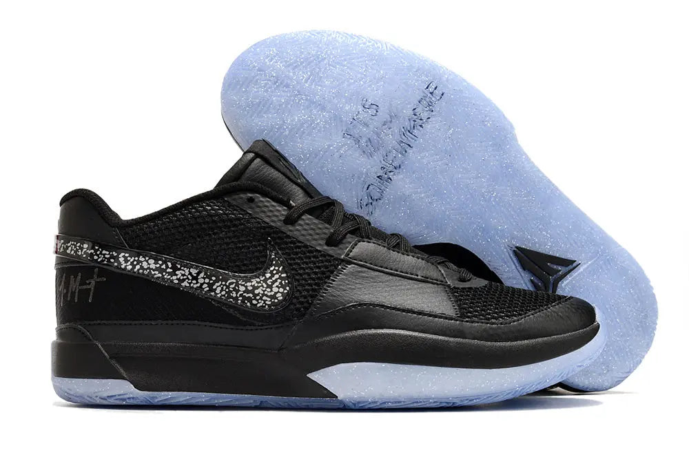 nike ja 1 x swarovski midnight basketball shoes side view with sparkling accents and dark midnight colorway