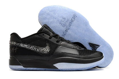 nike ja 1 x swarovski midnight basketball shoes side view with sparkling accents and dark midnight colorway