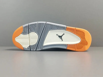 Close-up of a sneaker's sole with a brand logo on a gray background