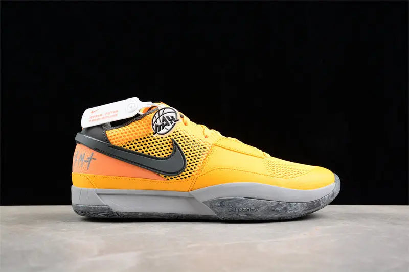 nike ja 1 x wet cement basketball shoes side view with urban grey textured colorway