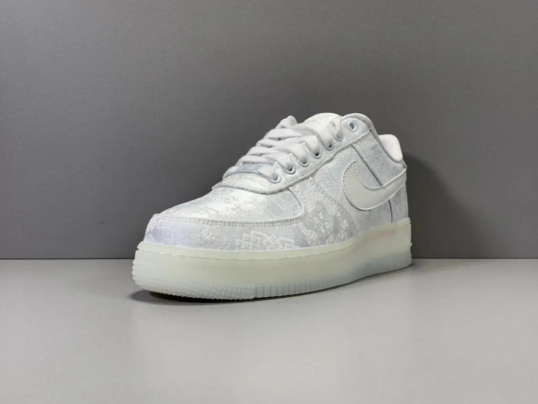 Nike Air Force 1 x CLOT 1WORLD sneaker with white leather and silk-inspired overlays

