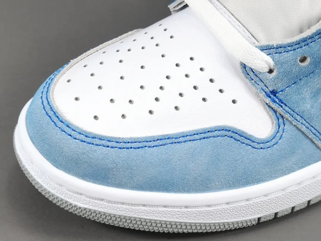 Air Jordan 1 High OG Hyper Royal side view blue suede grey Swoosh sneaker