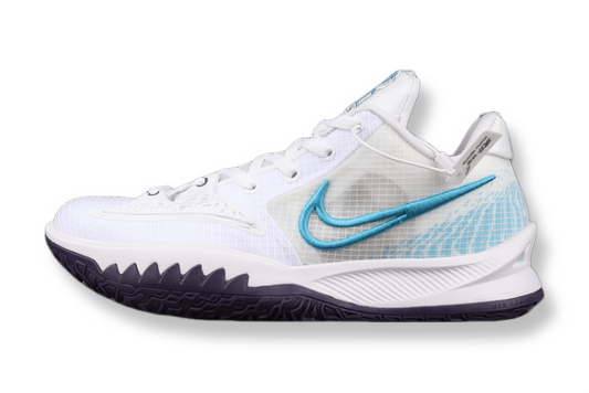 Nike Kyrie 4 Low White Laser Blue basketball shoes – low-top sneakers with crisp white and laser blue accents, Zoom Air cushioning, and court performance