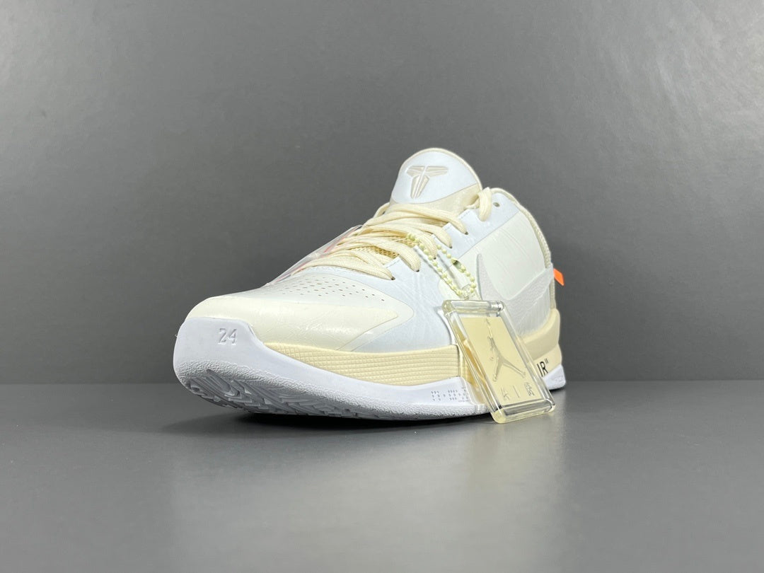 Nike Kobe 5 x Off-White collaborative basketball shoes with deconstructed design details
