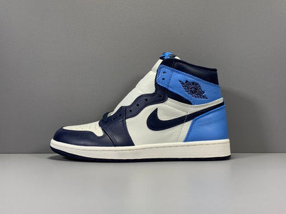 Jordan 1 High Obsidian UNC sneakers featuring navy, university blue, and premium leather