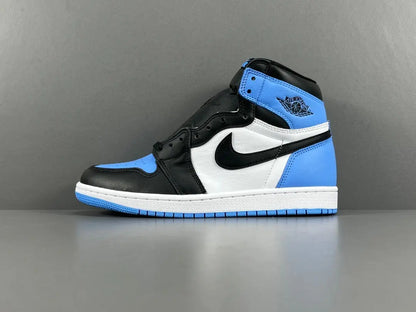 Air Jordan 1 High OG UNC Toe side view black white university blue sneaker