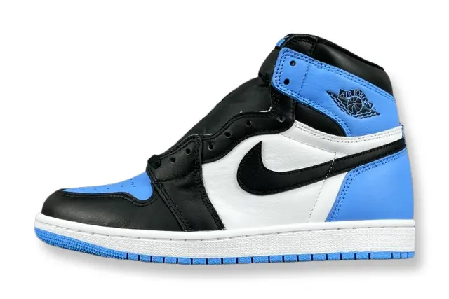 Air Jordan 1 High OG UNC Toe side view black white university blue sneaker